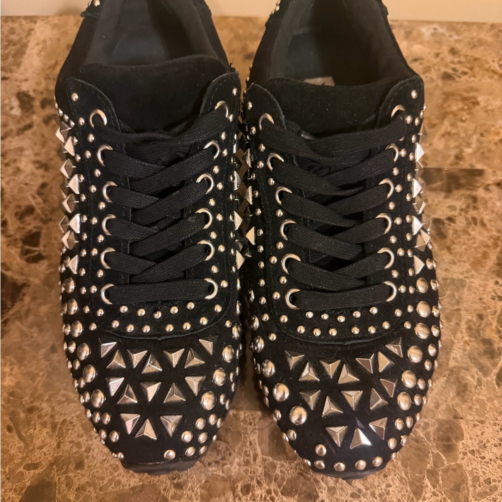 Steve Madden Very Stylish Black Sneakers with Silver Rhinestone throughout!